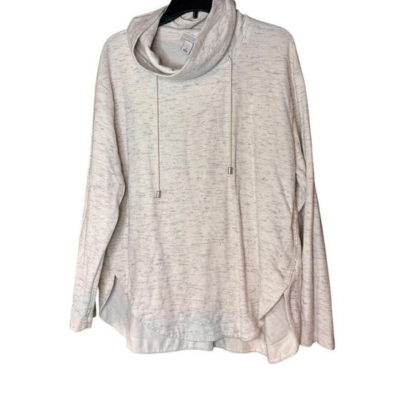 Cream White Cowl Neck Athletic Sweater Relaxed Fit Drawstrings - Picture 1 of 6